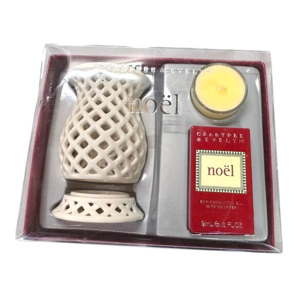 Crabtree & Evelyn Noël Ceramic Oil Burner Set With Candle Fragrance Oil New Set - Picture 1 of 5